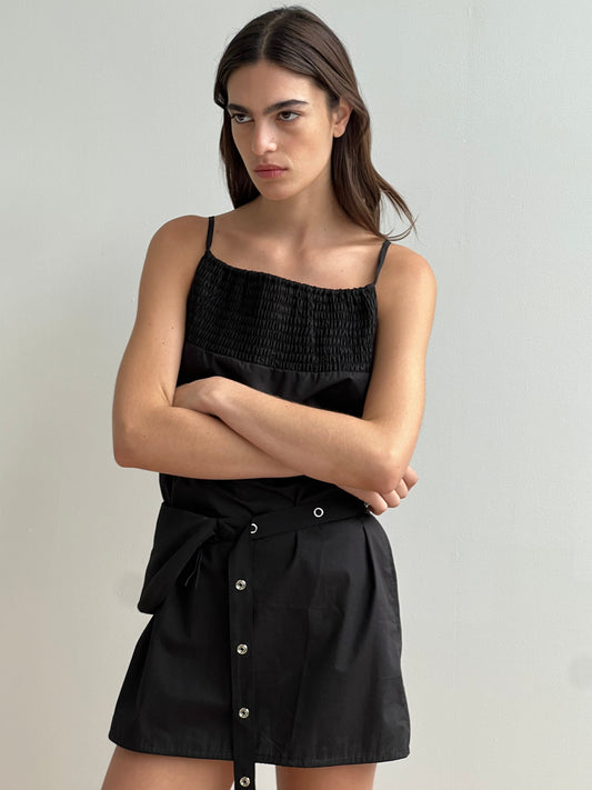 Shirring Mini Dress - Black