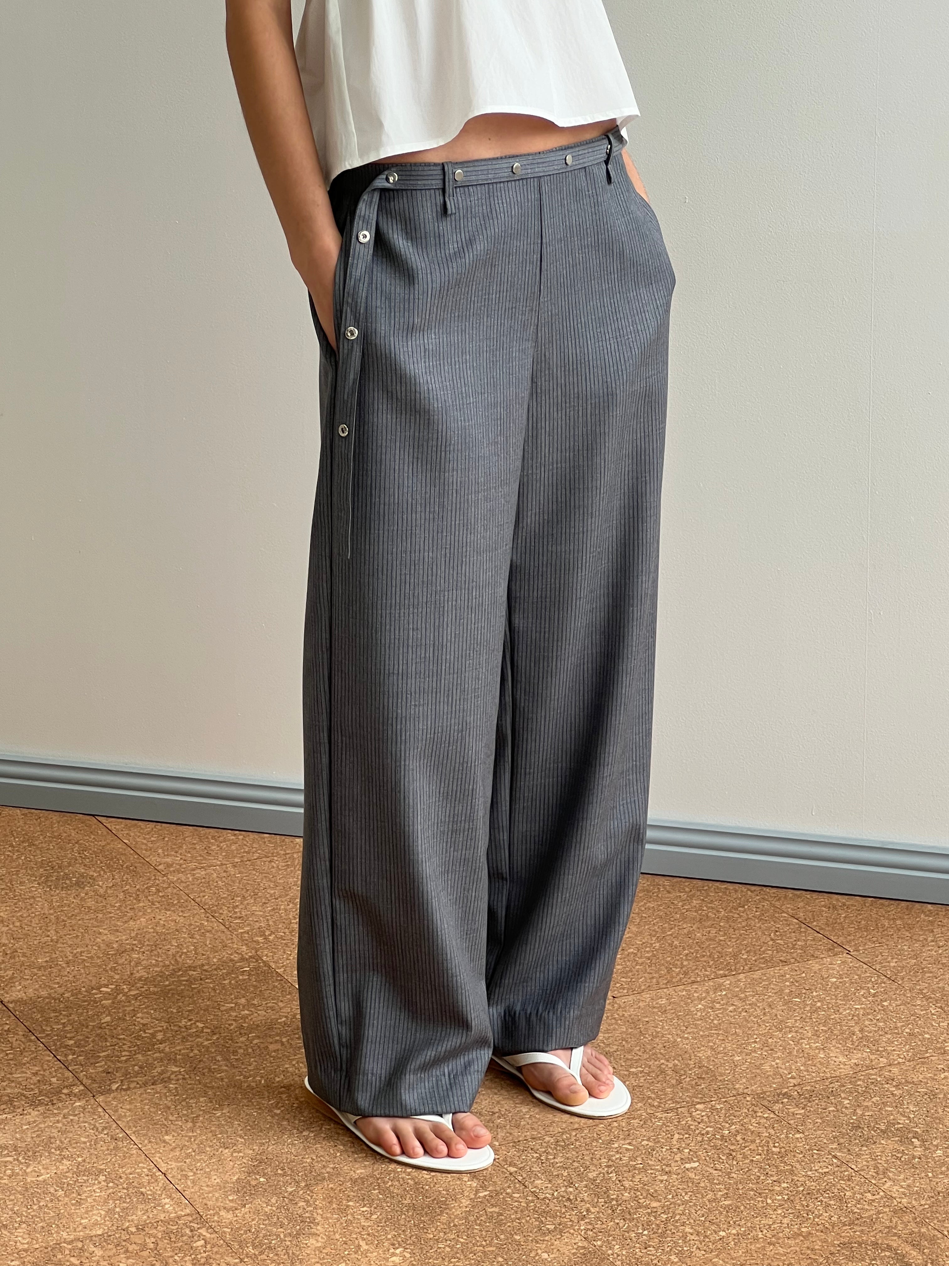 Wool Belt Pant - Grey Blue Stripe – Deiji Studios US