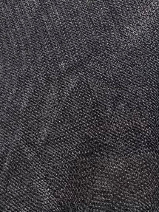 Close-up of the Knit Tank - Steel by Deiji Studios, featuring dark gray textured fabric with sheer fine knit threads, a slight shine, and subtle diagonal creases.