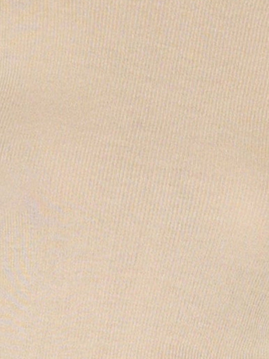 Close-up view of the Knitted Top - Fawn, featuring a beige ecoviscose fabric with a slight texture and subtle horizontal and vertical lines that accentuate its knit pattern.