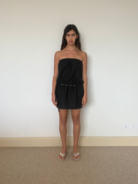 Strapless Linen Dress - Black
