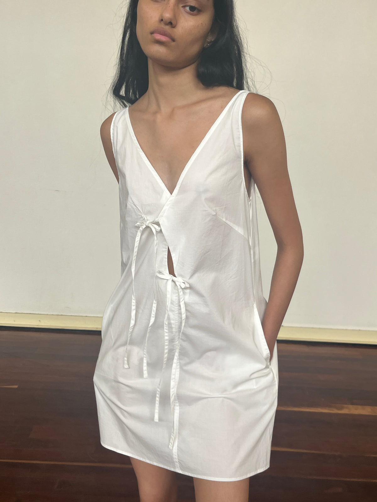 Open Tie Mini Dress