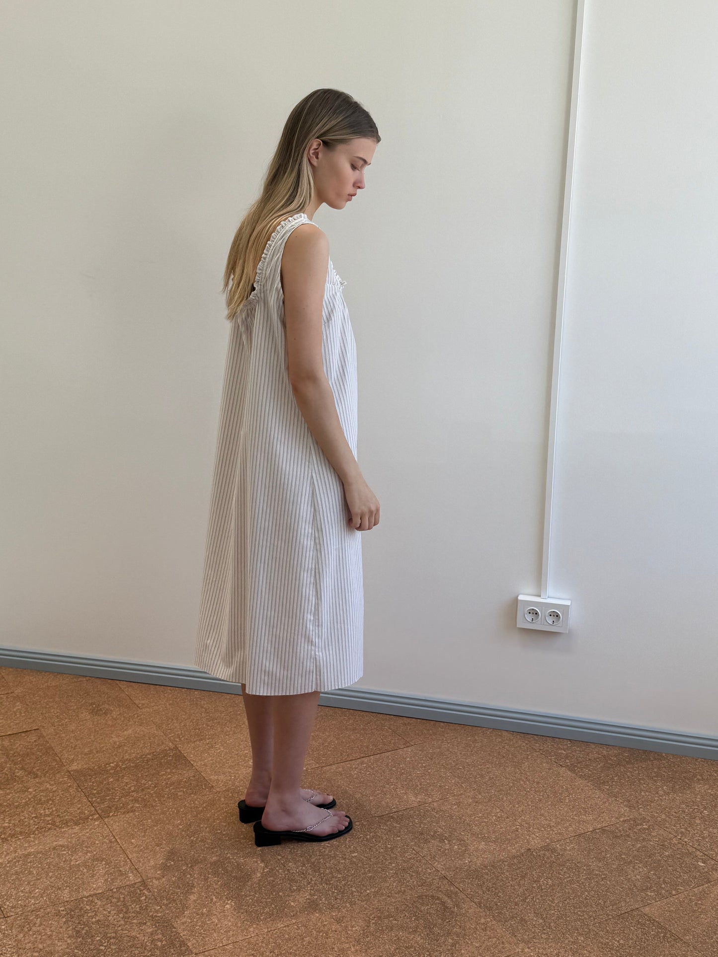 Button Sweep Dress - Gull Stripe