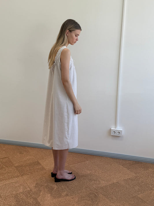 Button Sweep Dress - Gull Stripe