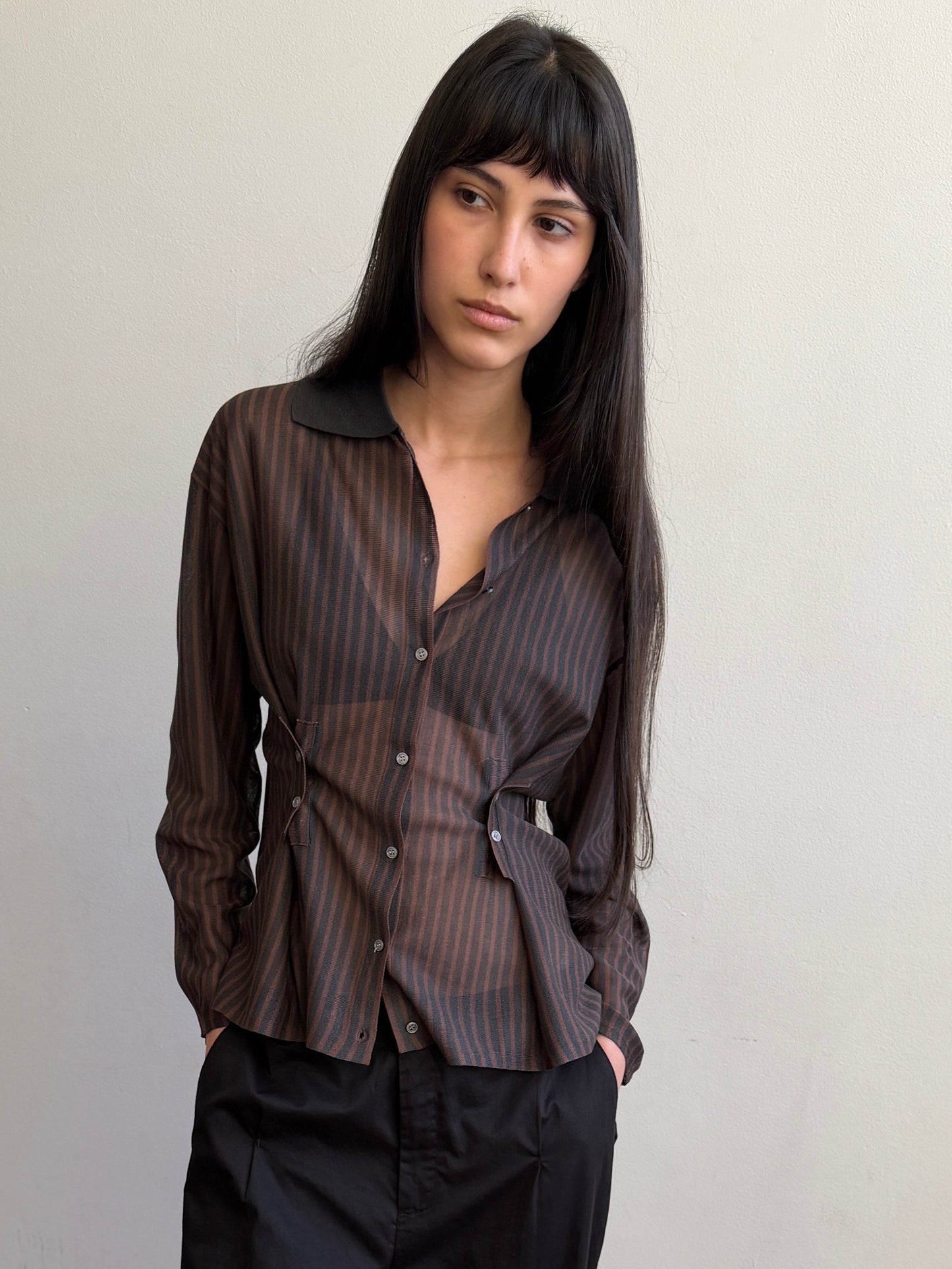 Knit Shirt - Brown Grey Stripe