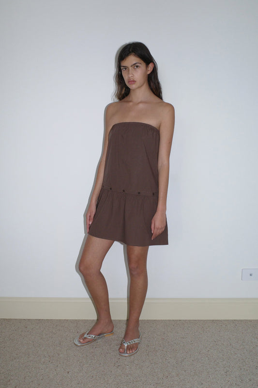 Button Dress - Carob Check