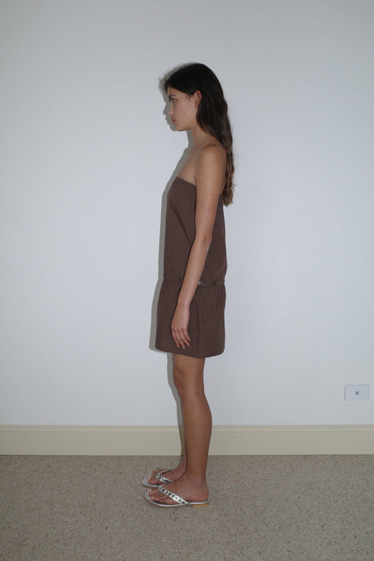 Button Dress - Carob Check