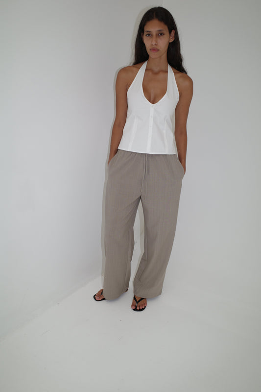 Low Pocket Pure Wool Pant - Dove Stripe