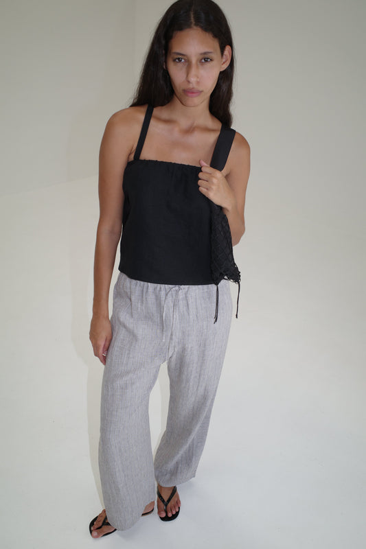 Double Waist Linen Pant - Haze Blue