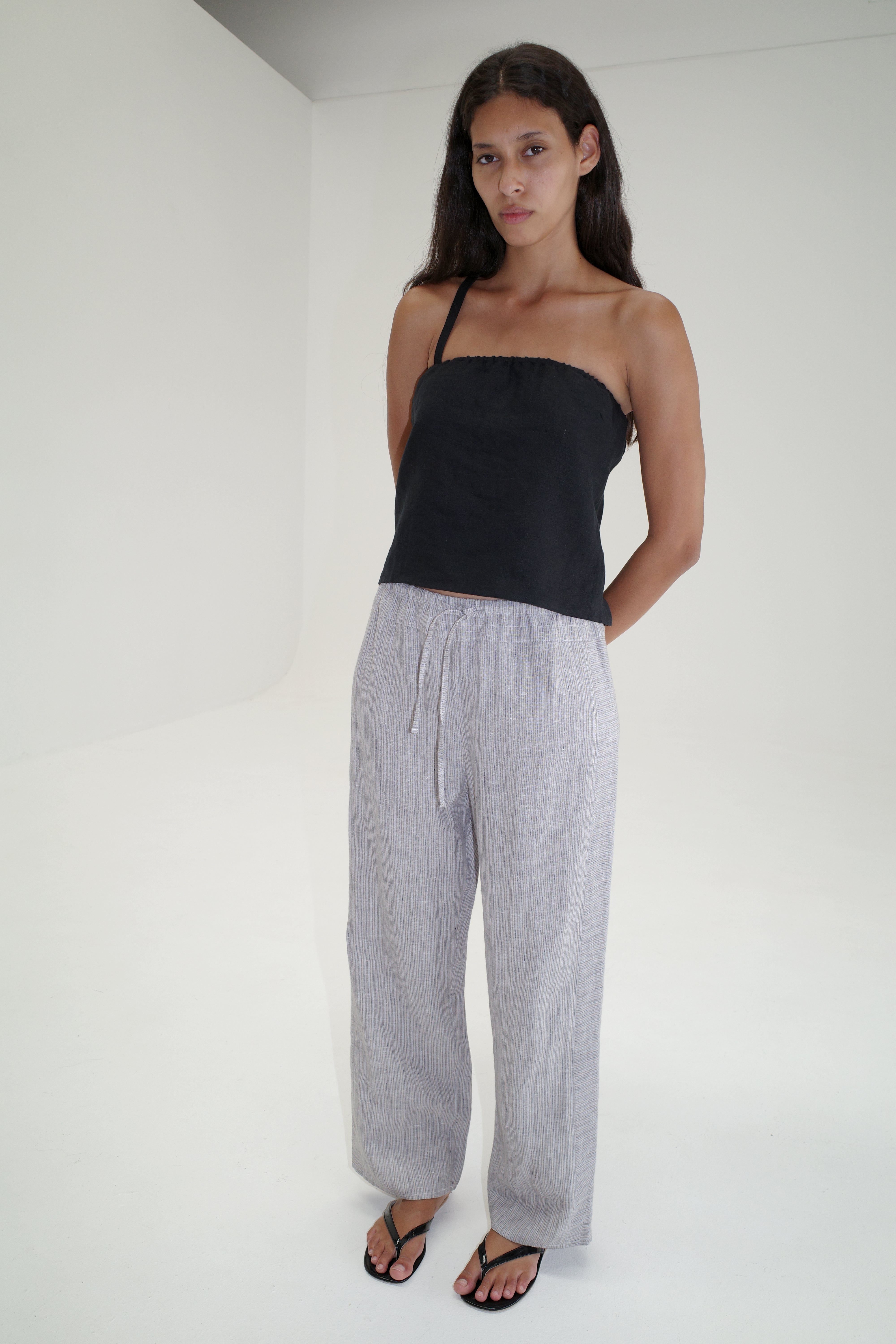 Double Waist Linen Pant - Haze Blue – Deiji Studios US