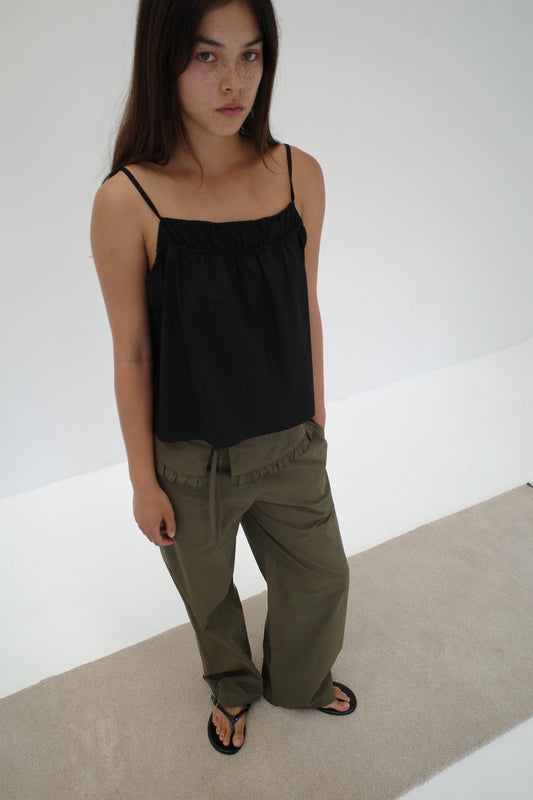 Flounce Belt Pant - Khaki