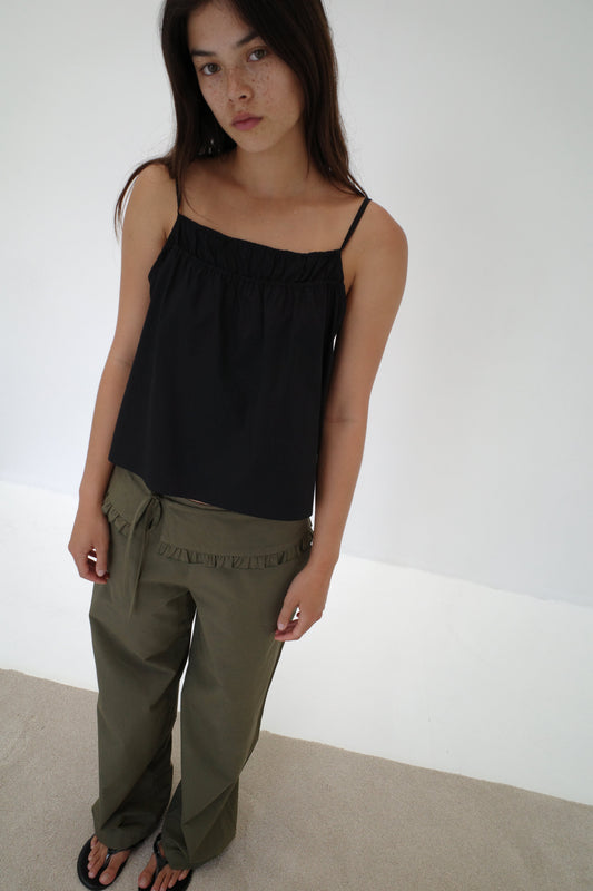 Flounce Belt Pant - Khaki