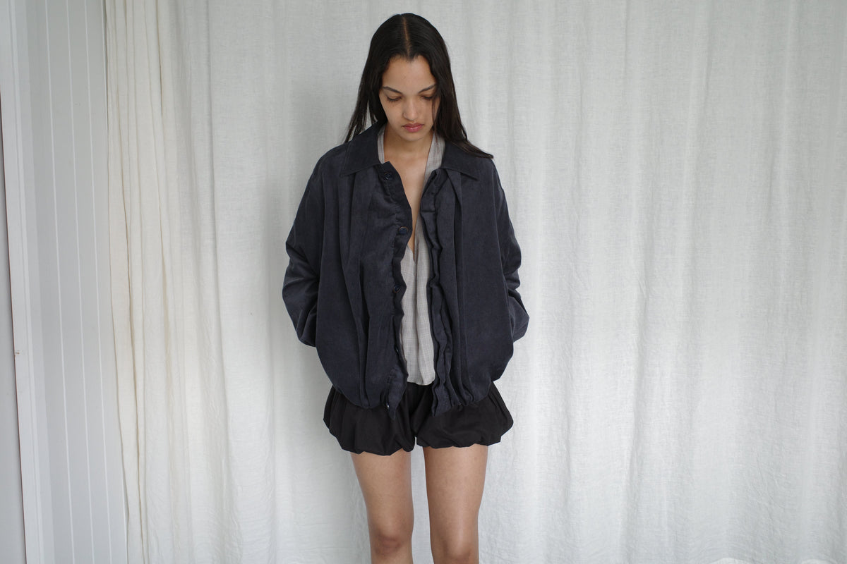 Fine Pleat Jacket - Navy Blue