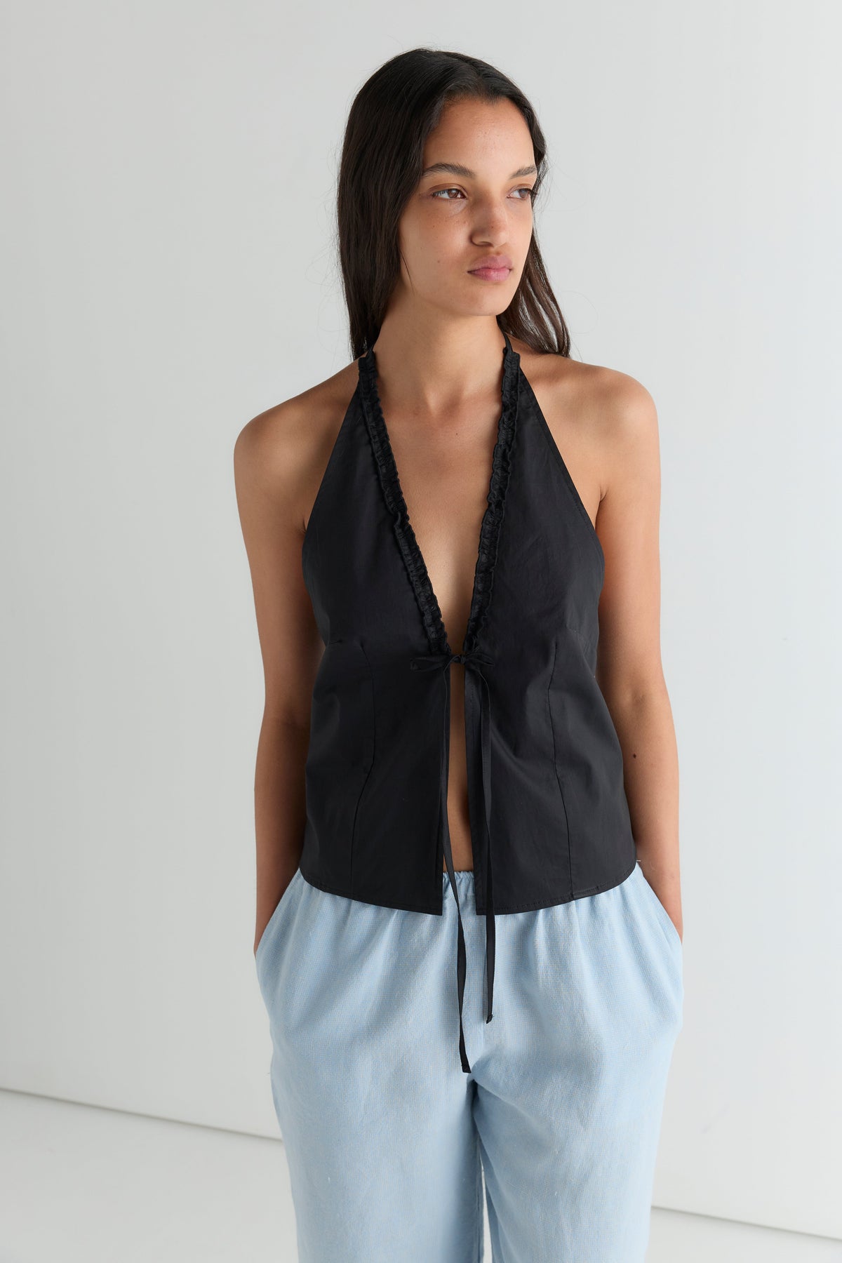 Open Frill Halter - Black