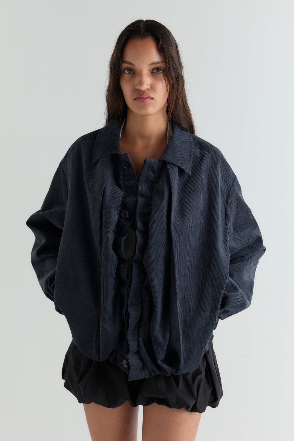 Fine Pleat Jacket - Navy Blue