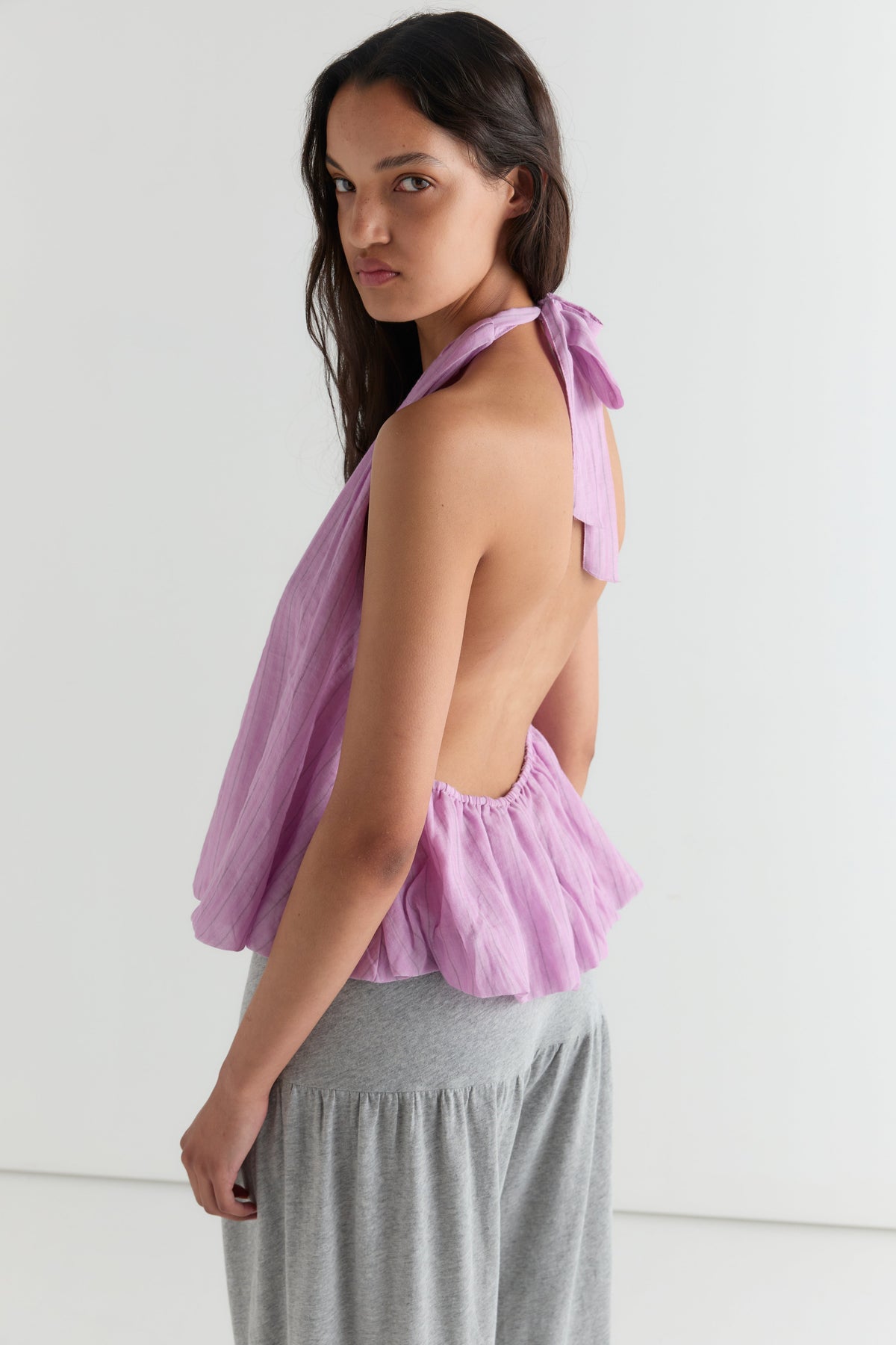 Voile Halter - Fuchsia Stripe