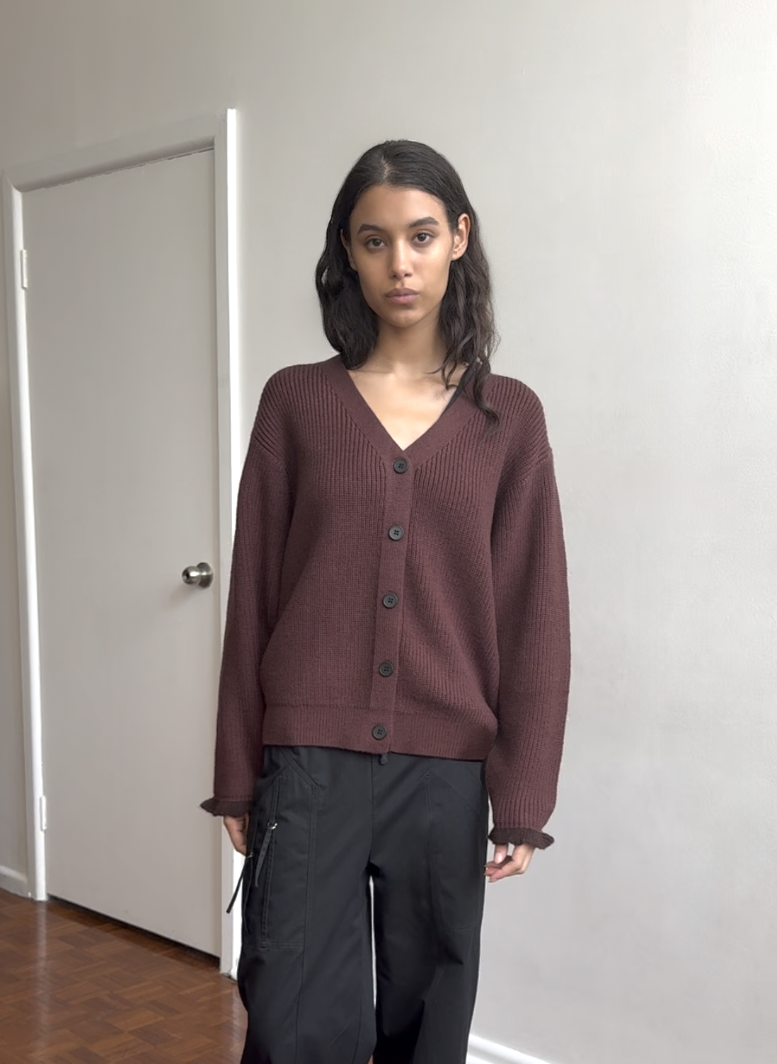 Flounce Cardigan - Burgundy