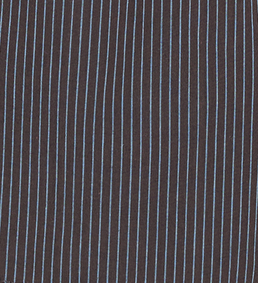 Close-up of the Brown Blue Stripe fabric by Deiji Studios: a dark brown weave with a fine pale blue pinstripe, shown flat.