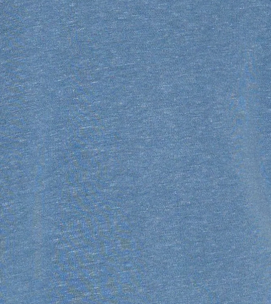Close-up of the Double Layer Jersey Halter - Blue, highlighting its light blue fabric with a soft, slightly heathered texture and visible woven threads—a perfect blend of comfort and style.
