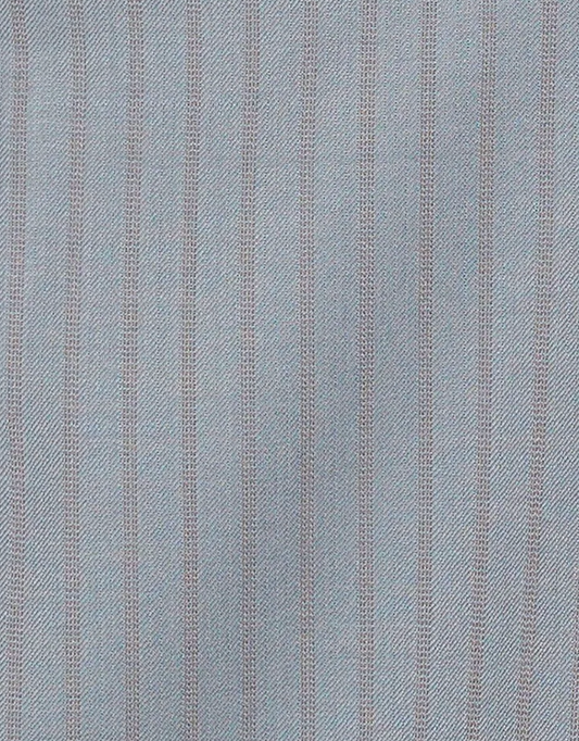 Crafted from light blue fabric with thin, evenly spaced vertical grey stripes—echoing the signature aesthetic of Deiji Studios—the Wool Tie Mini Skirt - Grey Stripe features a subtle diagonal weave for a textured finish.