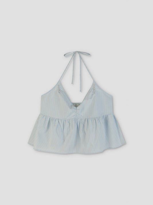 Keyhole Halter Top - Powder Blue Stripe