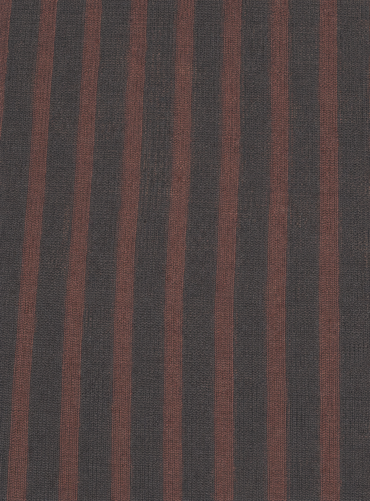Close-up of the Knit Shirt - Brown Grey Stripe fabric by Deiji Studios: a fine knit with brown and charcoal vertical stripes, shown flat.