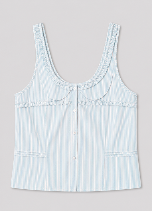 Frills Top - Mist Stripe