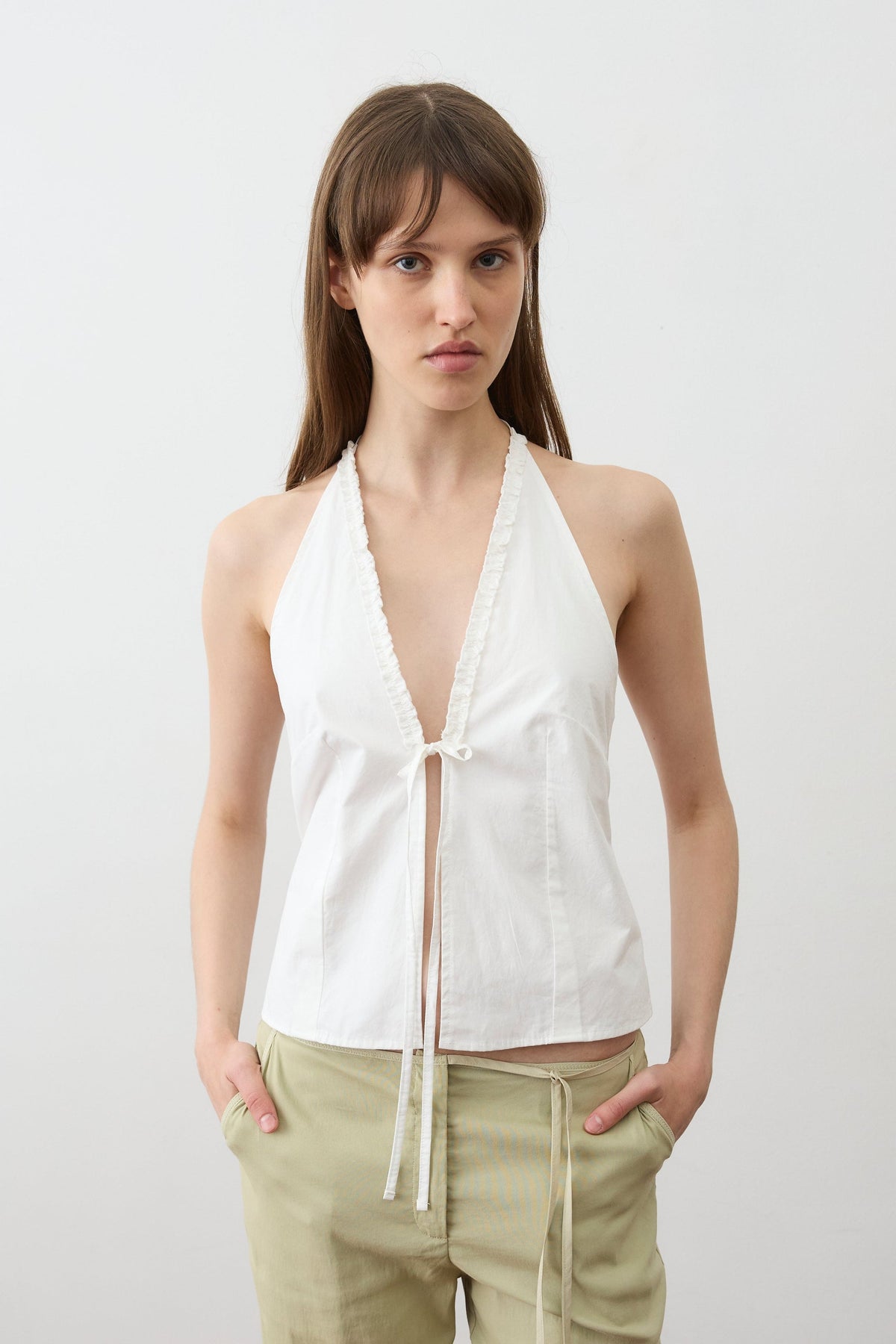 Open Frill Halter - White