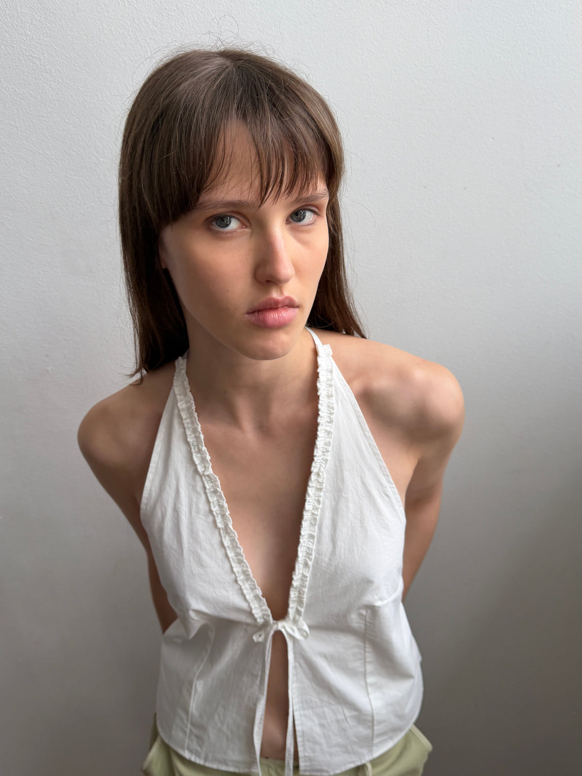 Open Frill Halter - White