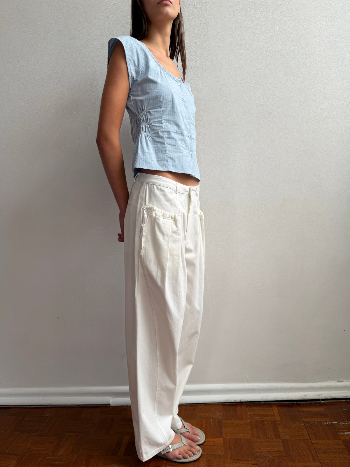 Cinched Pocket Pant - White