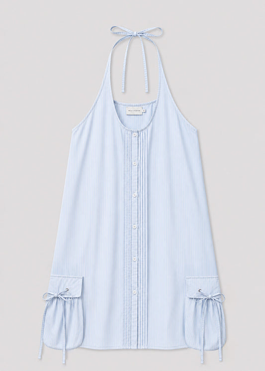 Pocket Halter Dress - Mist Stripe